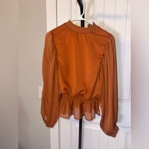 Hyfve Size Medium Elegant Rust Blouse with Ruffled Details Peplum Top